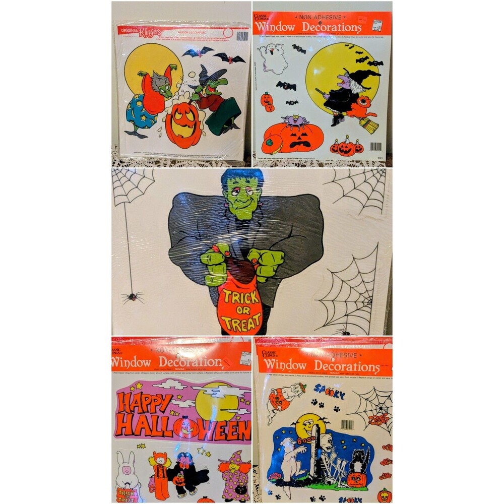 Vintage 1991 Halloween Window Clings Lot Classic Clings Klingers NOS